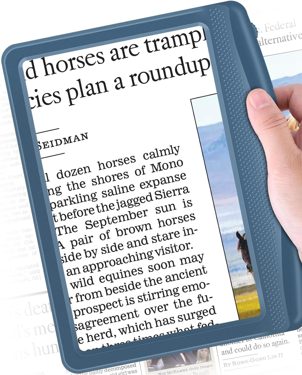Rechargeable 5X Magnifying Glass for Reading, Large Bright Full Page Magnifier with Light, Handheld LED Dimmable