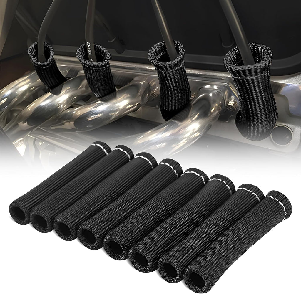 JUSTTOP 8PCS Spark Plug Wire Heat Shield Sleeve 2500°Spark Plug Heat Shield Sleeve,6 Inch Spark Plug Heat Sleeve Protection Cover Replacement for LS1/LS2 SBC BBC 350 454(Black)