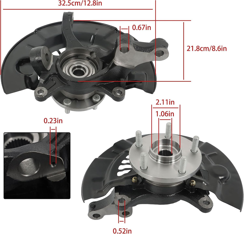 Pair Front Steering Knuckle and Wheel Hub Bearing Replacement for Toyota Camry 2007-2009