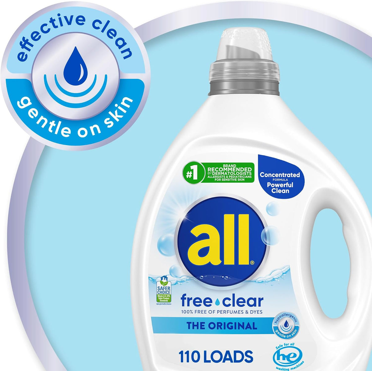 free clear, Original, Liquid Laundry Detergent for Sensitive Skin, Unscented and Hypoallergenic, Concentrated