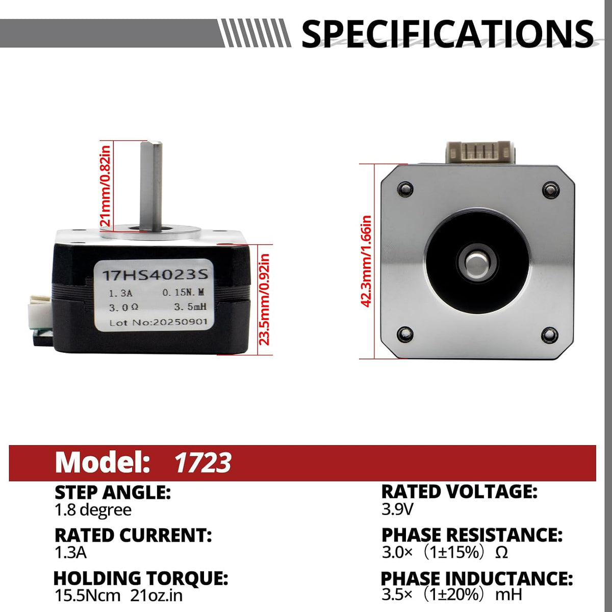 MAKERELE 3PC Nema 17 Stepper Motor Bipolar 1.3A, 23mm Body(3pcs)
