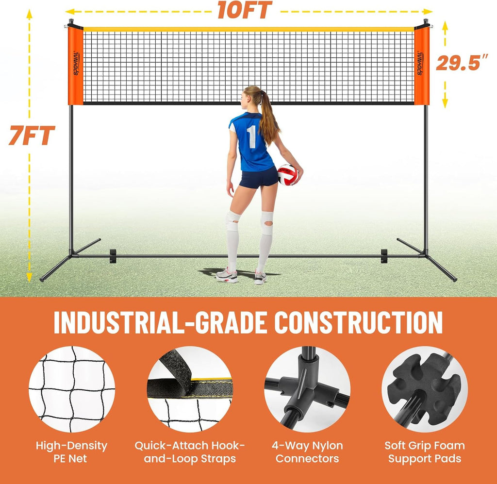 3-in-1 Volleyball Badminton Pickleball Net Set, Adjustable Height | Portable backyard net set with badminton rackets