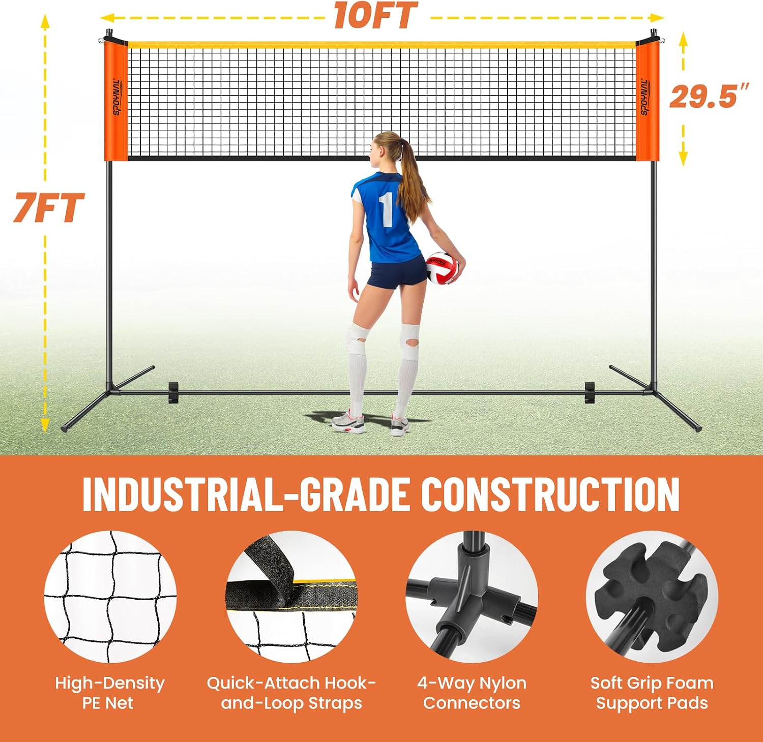 3-in-1 Volleyball Badminton Pickleball Net Set, Adjustable Height | Portable backyard net set with badminton rackets