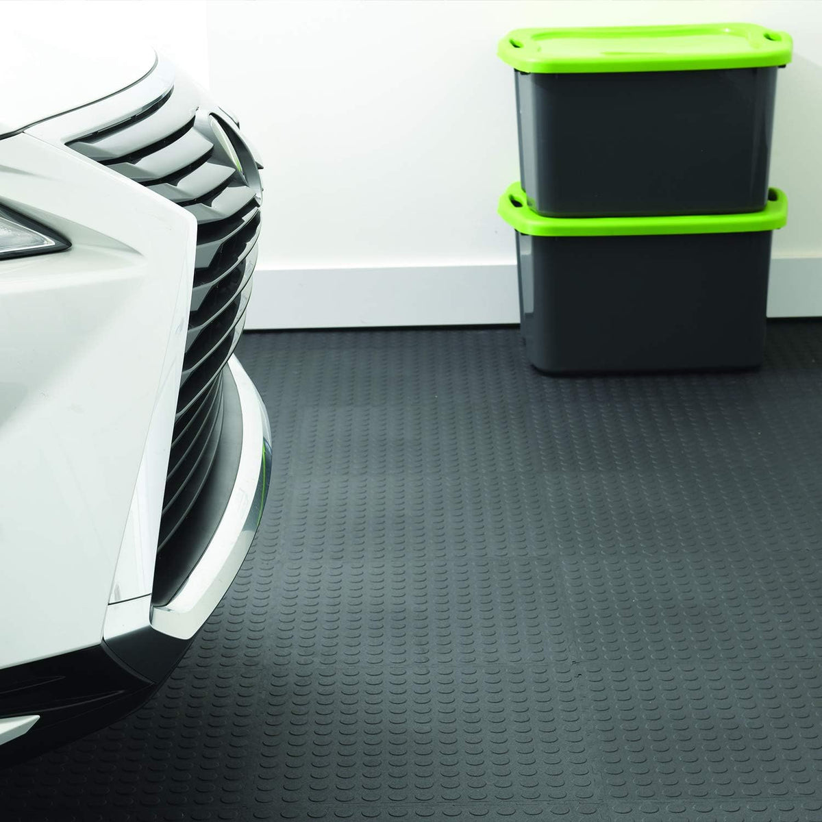 Garage Floor 18 x 18 inch Square Plastic Raised Coin Interlocking Floor Tiles for Home Gym, Garage Flooring, Trade
