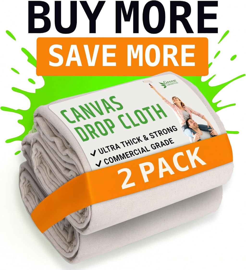 All Purpose Canvas Drop Cloths - Drop Cloth for Painting, Floor Cover, Heavy Duty Protection for Furniture &
