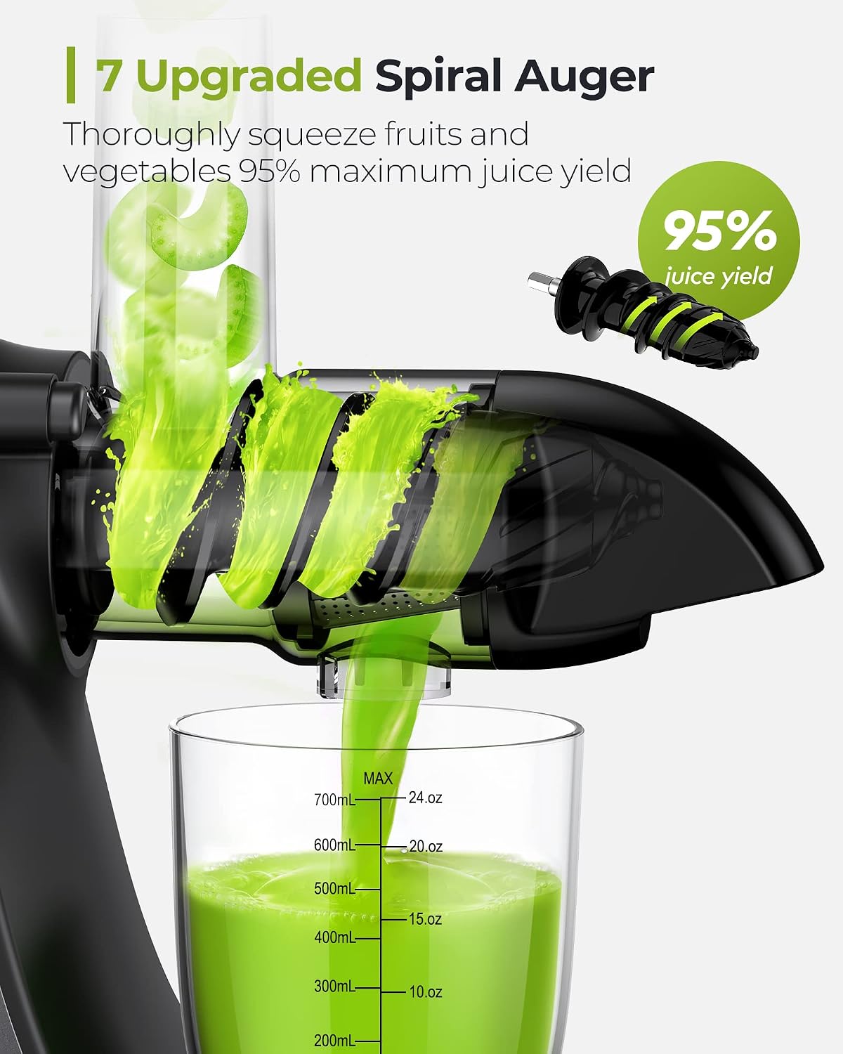 Slow Masticating Juicer with 2-Speed Modes - Cold Press Juicer Machine - Quiet Motor & Reverse Function - Easy to