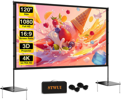 Outdoor-Projector-Screen-with-Stand - 120 inch Portable Projector Screen Indoor Outdoor Projector Screens 16:9 4K HD
