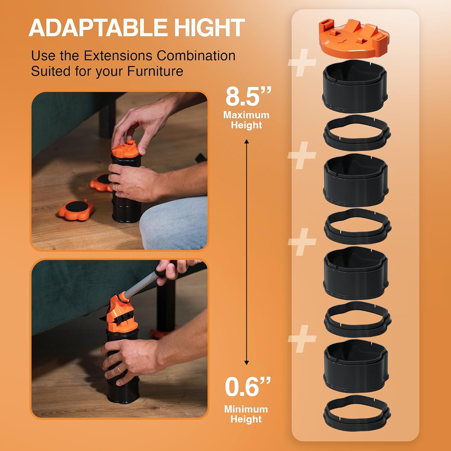 Heavy Duty Furniture Lifter & Moving Kit – Lift & Glide Couches, Beds, Appliances with Ease – 4 Roller Sliders (660
