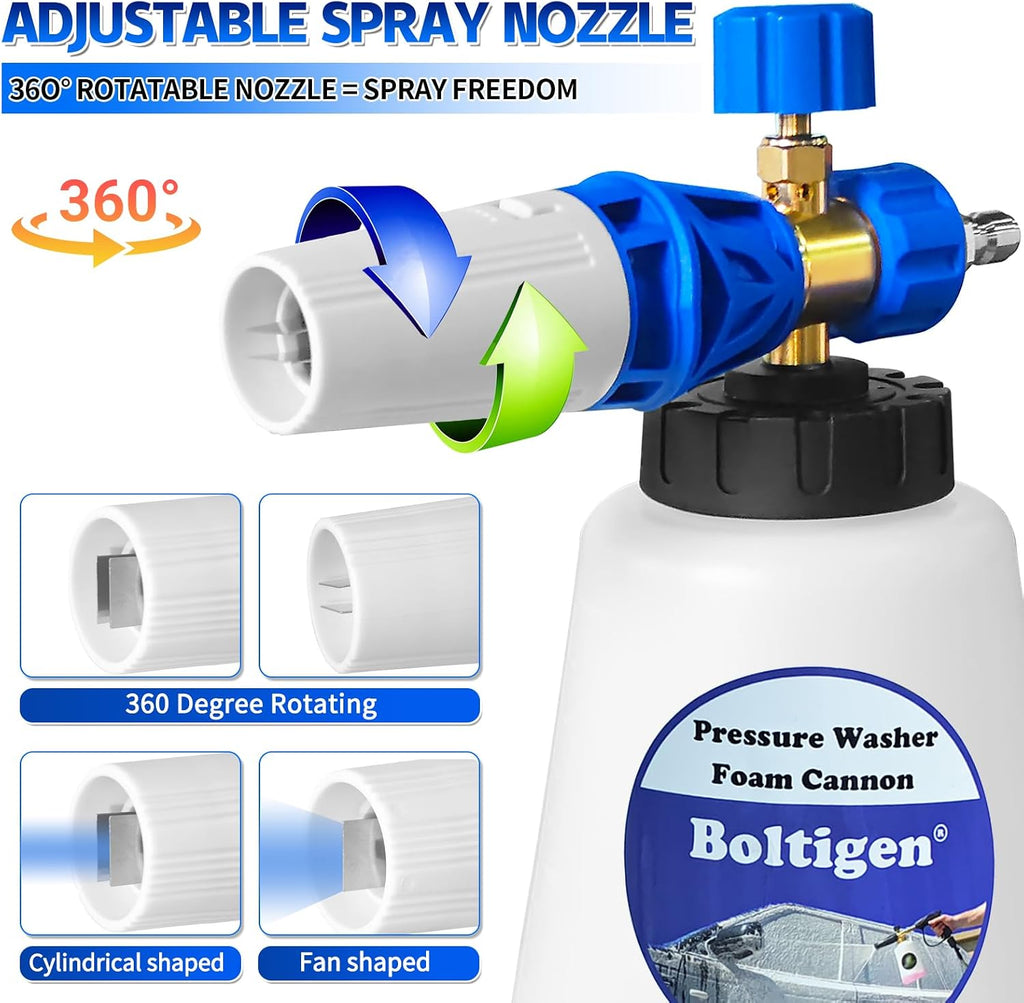 Pressure Washer Foam Cannon with Dual Connector, 1L Thick Snow Foam Blaster, Adjustable Foam Sprayer with 1/4" Quick