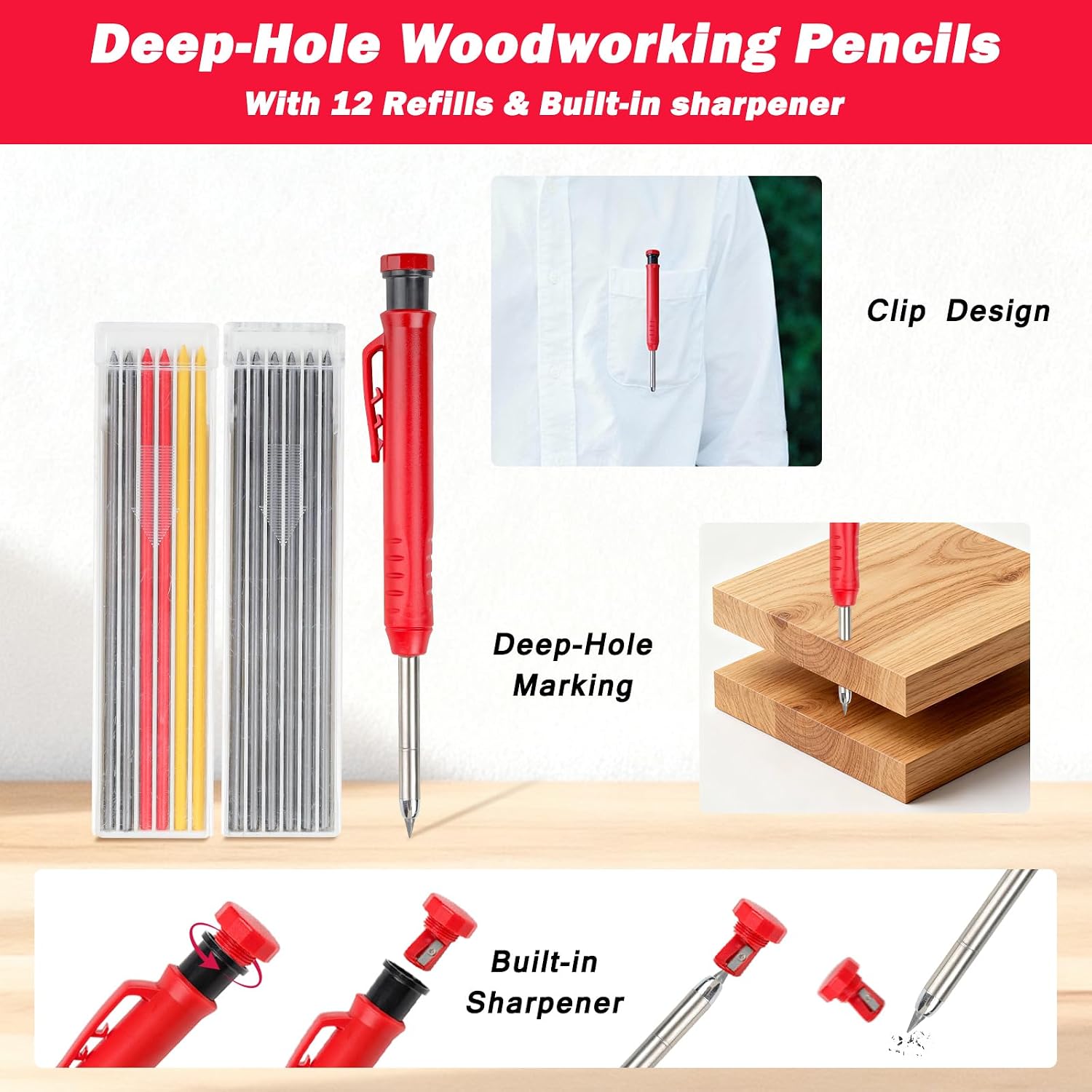 6 in 1 Rafter Square with Carpenter Pencil, 7in Rafter Square Multi-Purpose Carpenter Tools:Square,Protractor, 1/16"