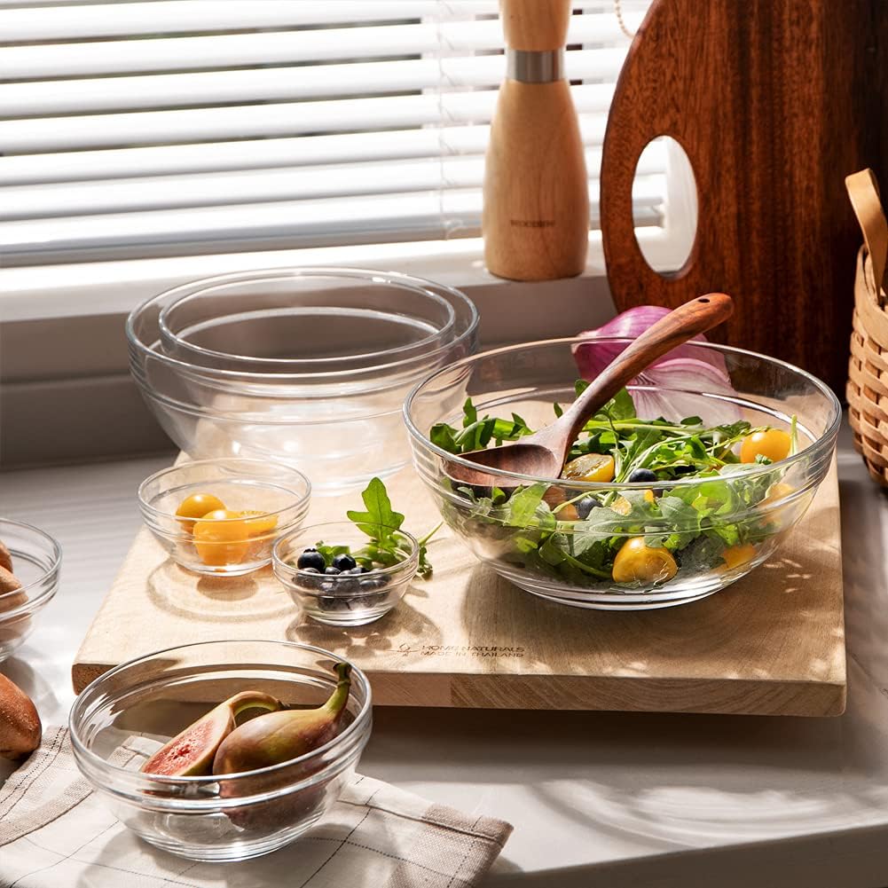 Glass Mixing Bowls Set(set of 9),Nesting Bowls for Space Saving Storage,Great for Cooking,Baking,Prepping,Stackable