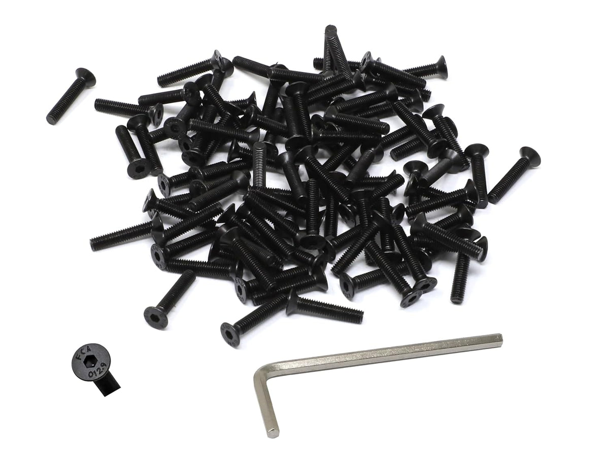 iexcell 100 Pcs M3 x 16mm Thread Pitch 0.5 mm Alloy Steel 12.9 Grade Hex Socket Flat Head Cap Screws Bolts Kit, Black Oxide Finish