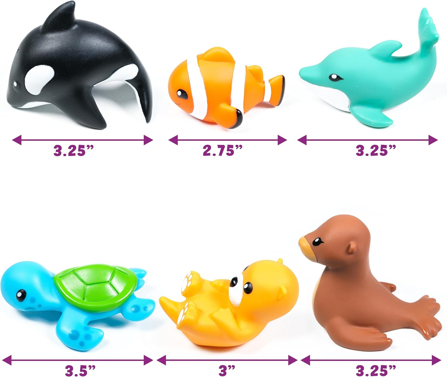 Marine Mold Free Bath Toys, 6 Pack | Sealed, No Hole Bath Toys Design Keeps Moisture Out | Soft, Squeezable & Float