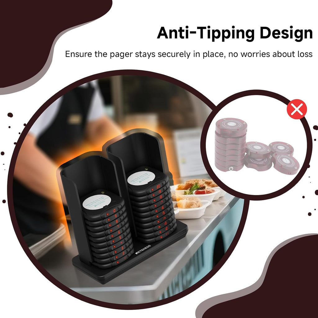 TD186 Restaurant Pager System, 600M Anti-tip Pagers, 20 Buzzers