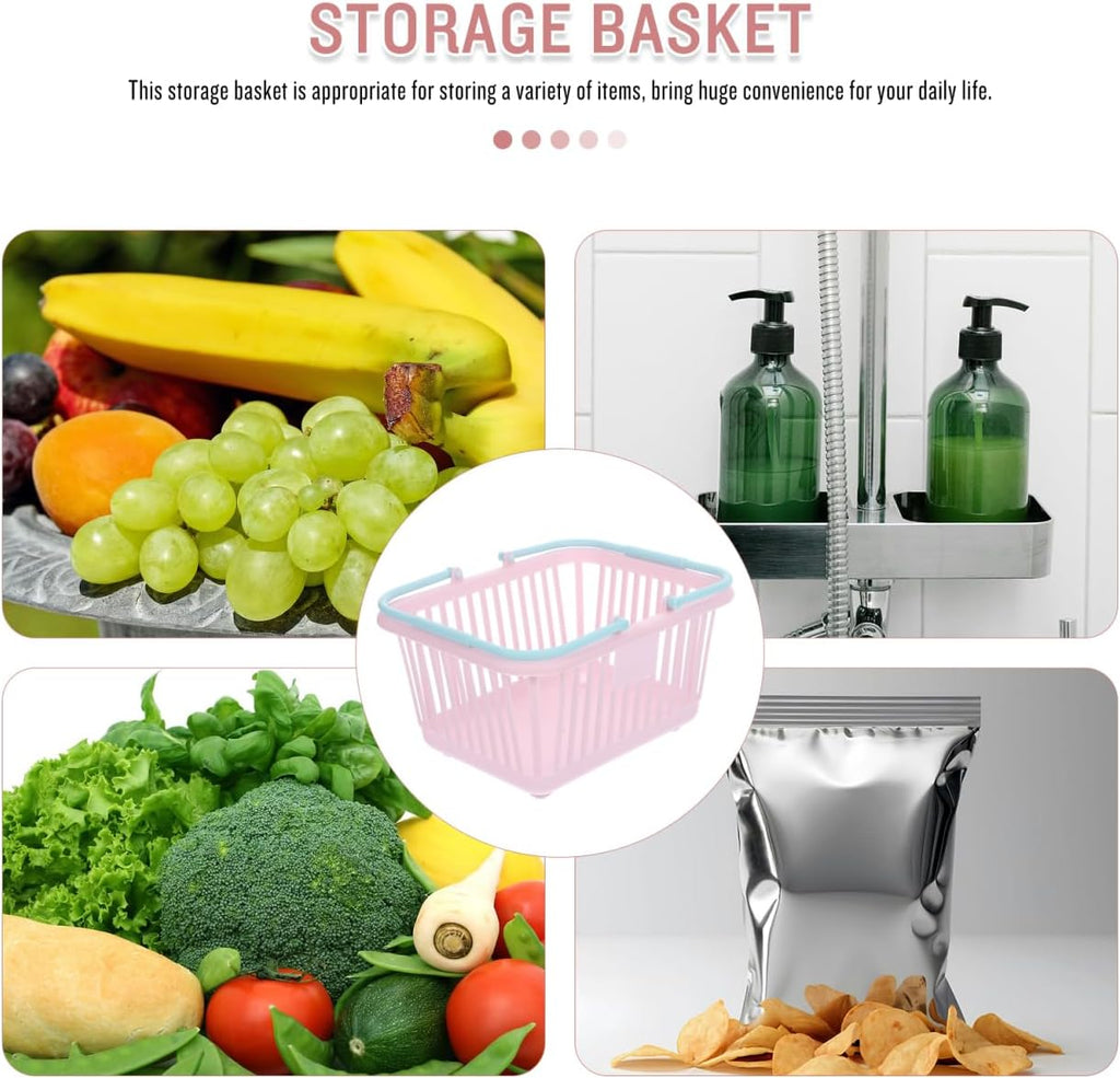 4 pack Mini Shopping Basket with Handles 6.29 X 5.11 X 3.46 in Plastic Storage Basket for Kids Playroom Bathroom