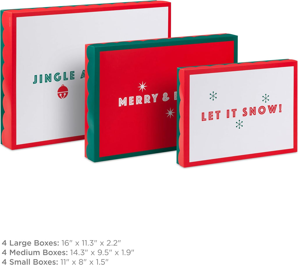 Christmas Gift Boxes with Lids, Assorted 12-Pack (Red and Green)