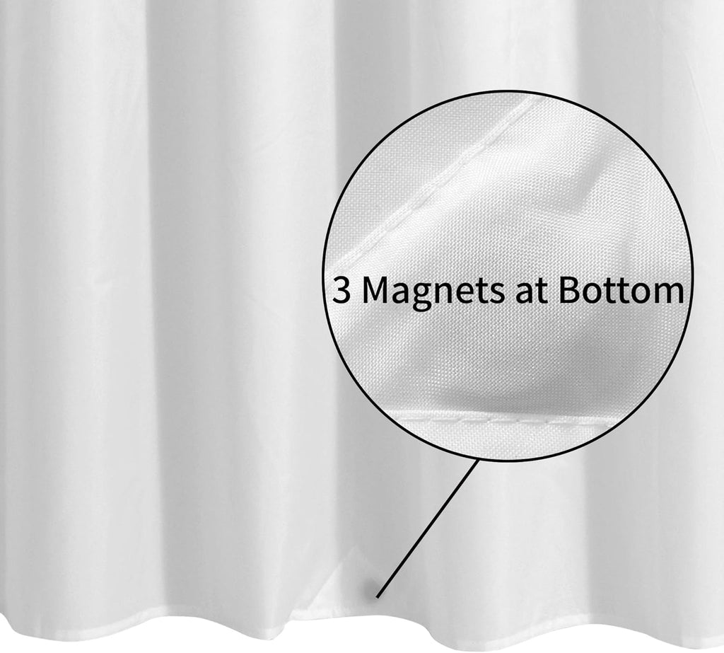 Waterproof Fabric Shower Curtain or Liner White, 72x72 | 3 Magnets, Soft Cloth & Hotel Quality, Machine Washable
