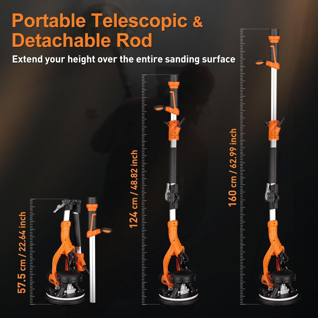Drywall Sander, 1000W Popcorn Ceiling Removal Tool, Automatic Drywall Sander with Vacuum Dust Collection, LED Light