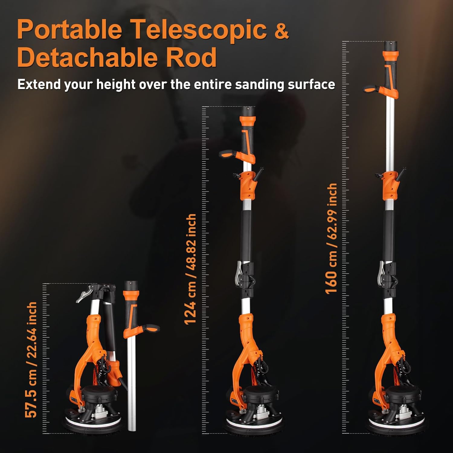 Drywall Sander, 1000W Popcorn Ceiling Removal Tool, Automatic Drywall Sander with Vacuum Dust Collection, LED Light