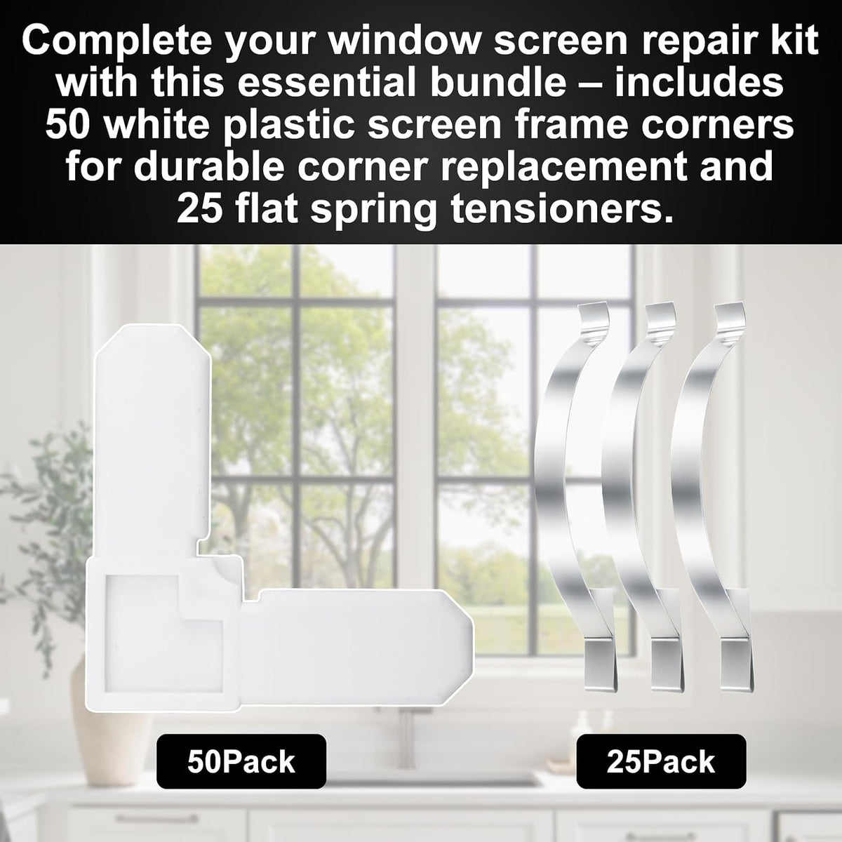 50 Screen Frame Corner 5/16".x 3/4".& 25 Window Screen Tension Spring Clips