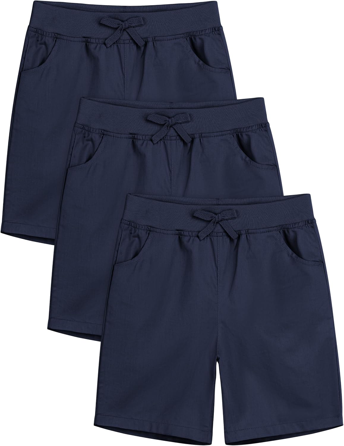 3 Pack Girls School Uniform Bermuda Shorts Pull-on Cotton Chino Elastic Waist Soft Play Shorts with Pockets 5-13Y
