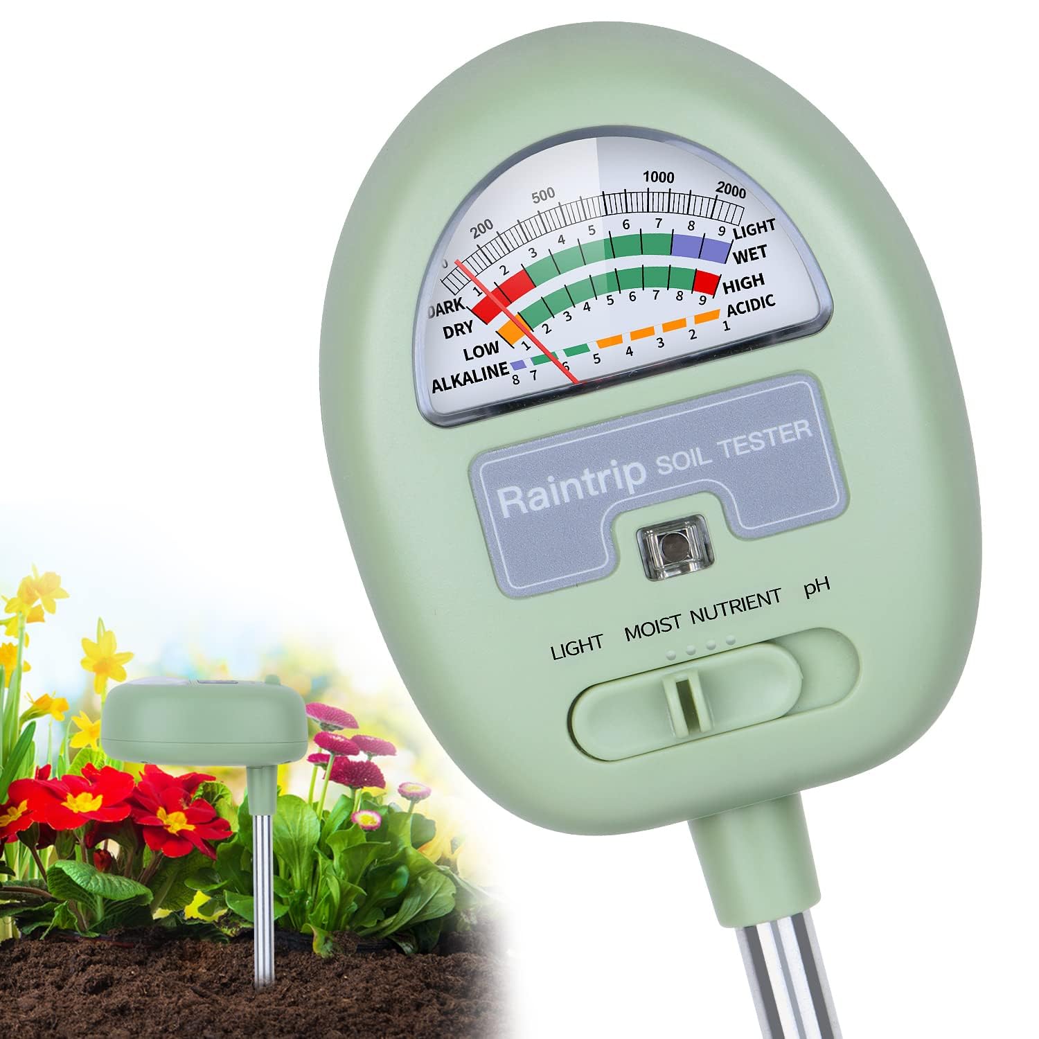 Soil Moisture Meter,4-in-1 Soil Ph Meter, Soil Tester for Moisture, Light,Nutrients, pH,Soil Ph Test Kit, Great for