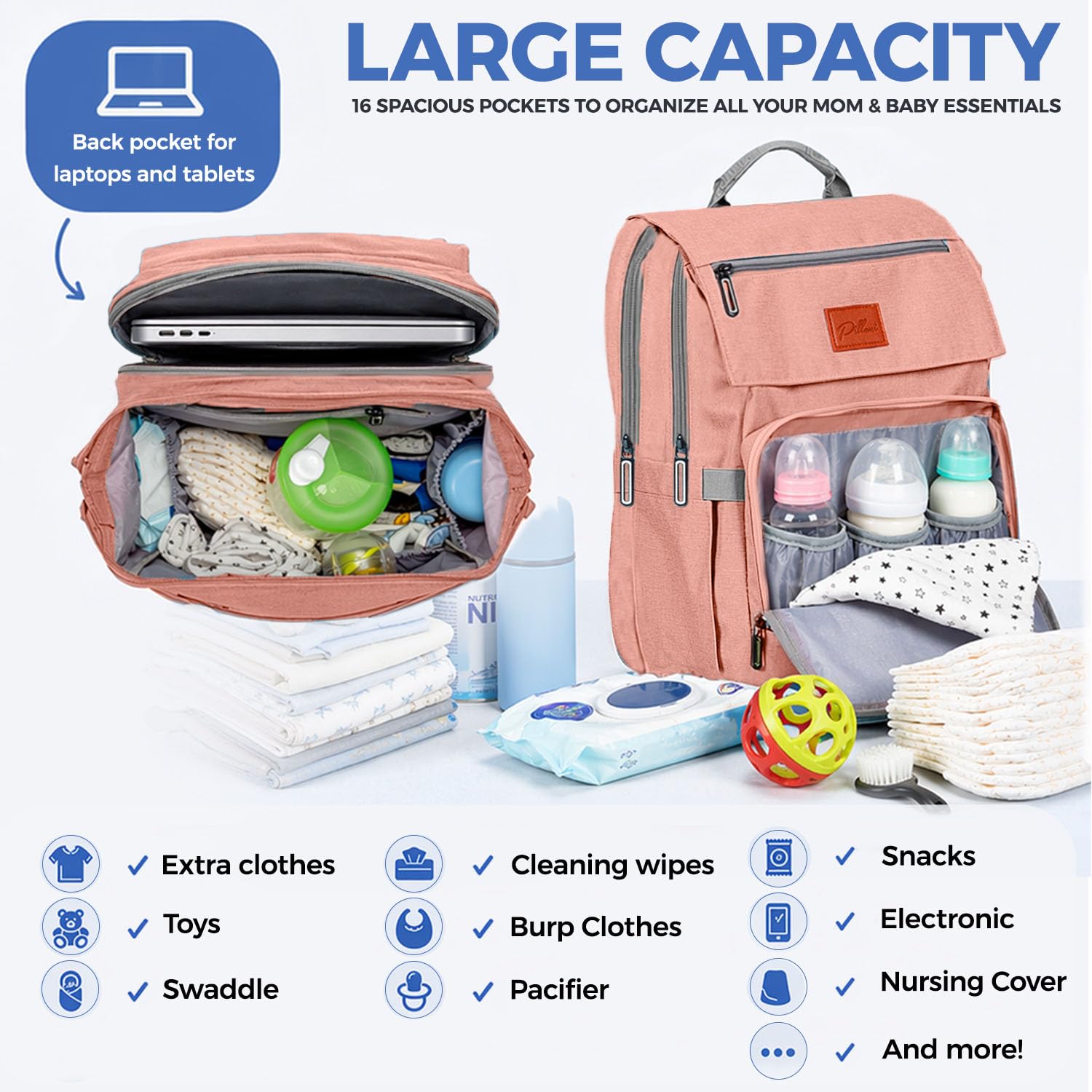Baby Diaper Bag Backpack - Diaper Bags for Baby Girl - Baby Shower Gifts for Girls - Large Waterproof Diaper Backpack