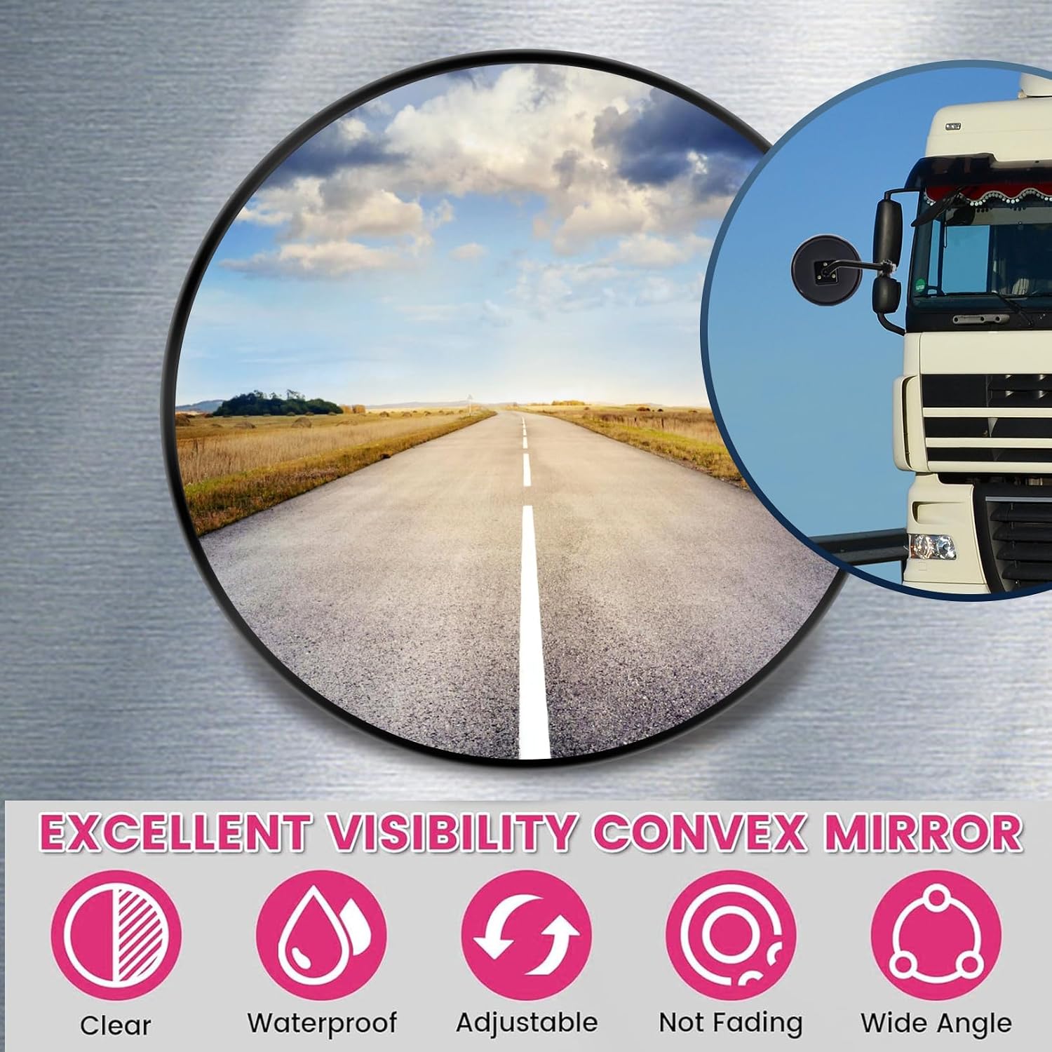 Convex Mirror for Truck with Bracket, Truck Blind Spot Mirrors Universal 360° Adjustable Round Spot Mirrors for