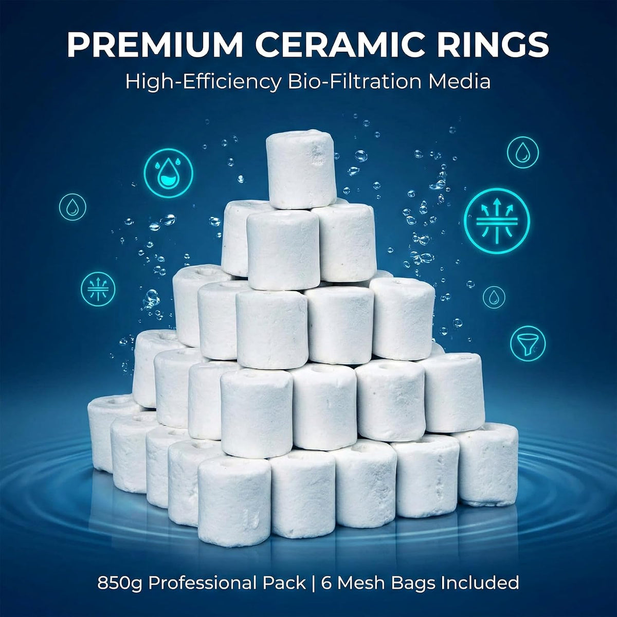 30oz Ceramic Rings for Aquarium Filter - Bio Media with 6 Mesh Bags