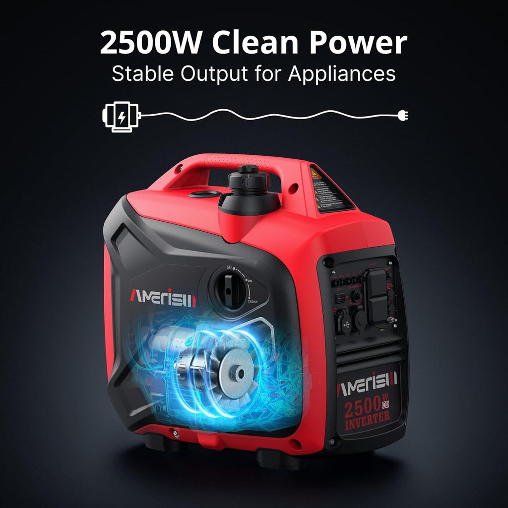 Portable Inverter Generator 2500W Gas Powered, Long Runtime Gas Generator for Camping