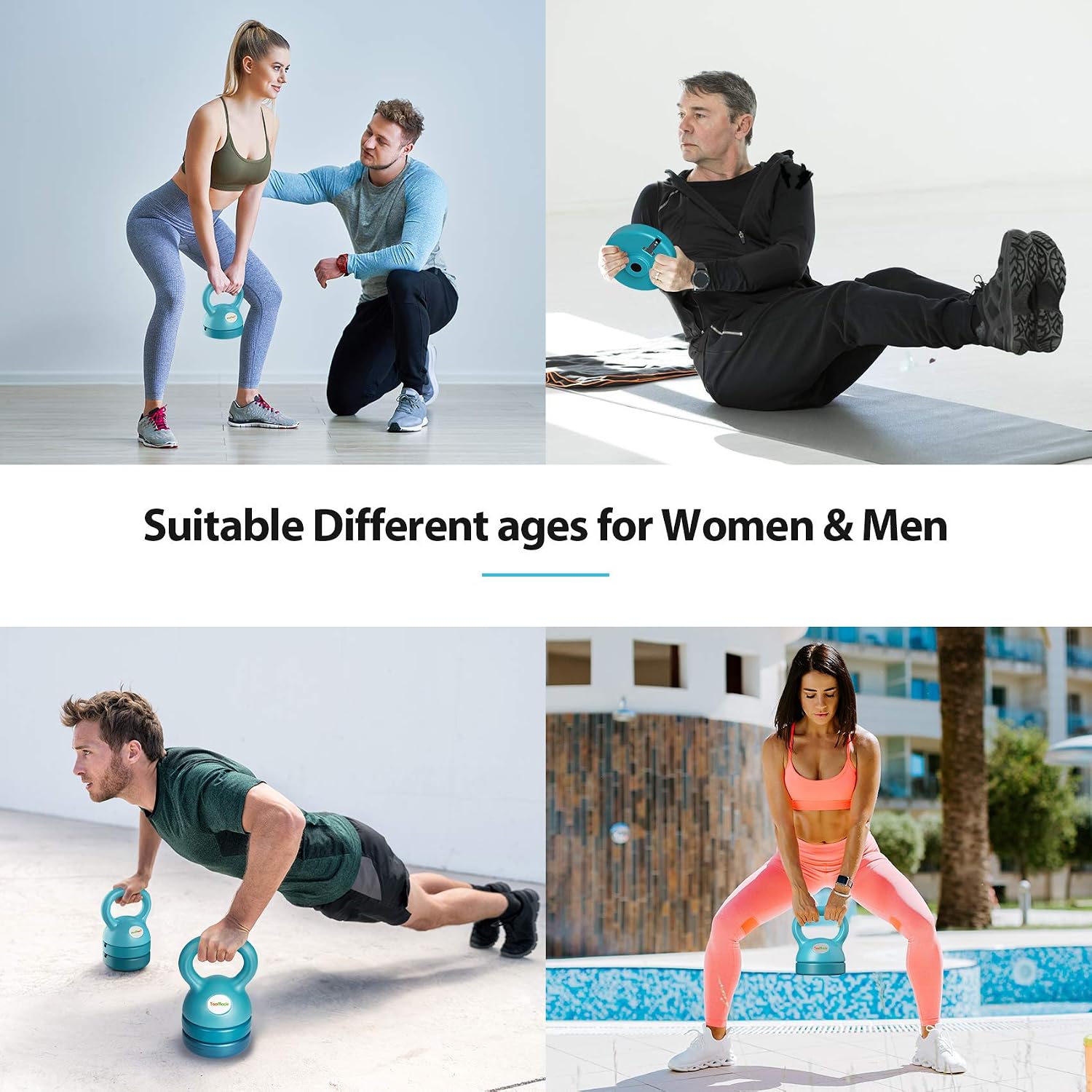 Adjustable Kettlebell Weights Set Cast Iron Exercise Fitness Kettle Ball Grip 5, 8, 9,12lb Free Weight Men Women