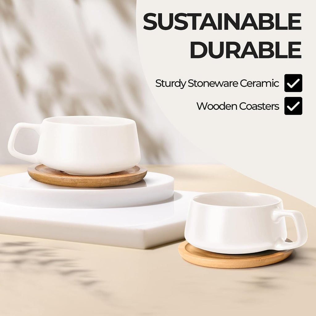Cappuccino Cup Set of 4, Ceramic (9.5oz) - Luxe (Cream White)