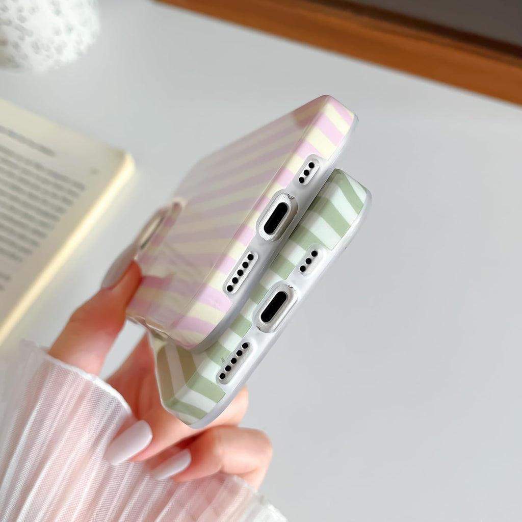 for iPhone 16 Pro Case Cute Striped Phone Case Soft TPU Slim Shockproof Phone Cover for Women Girls, Pink and Yellow