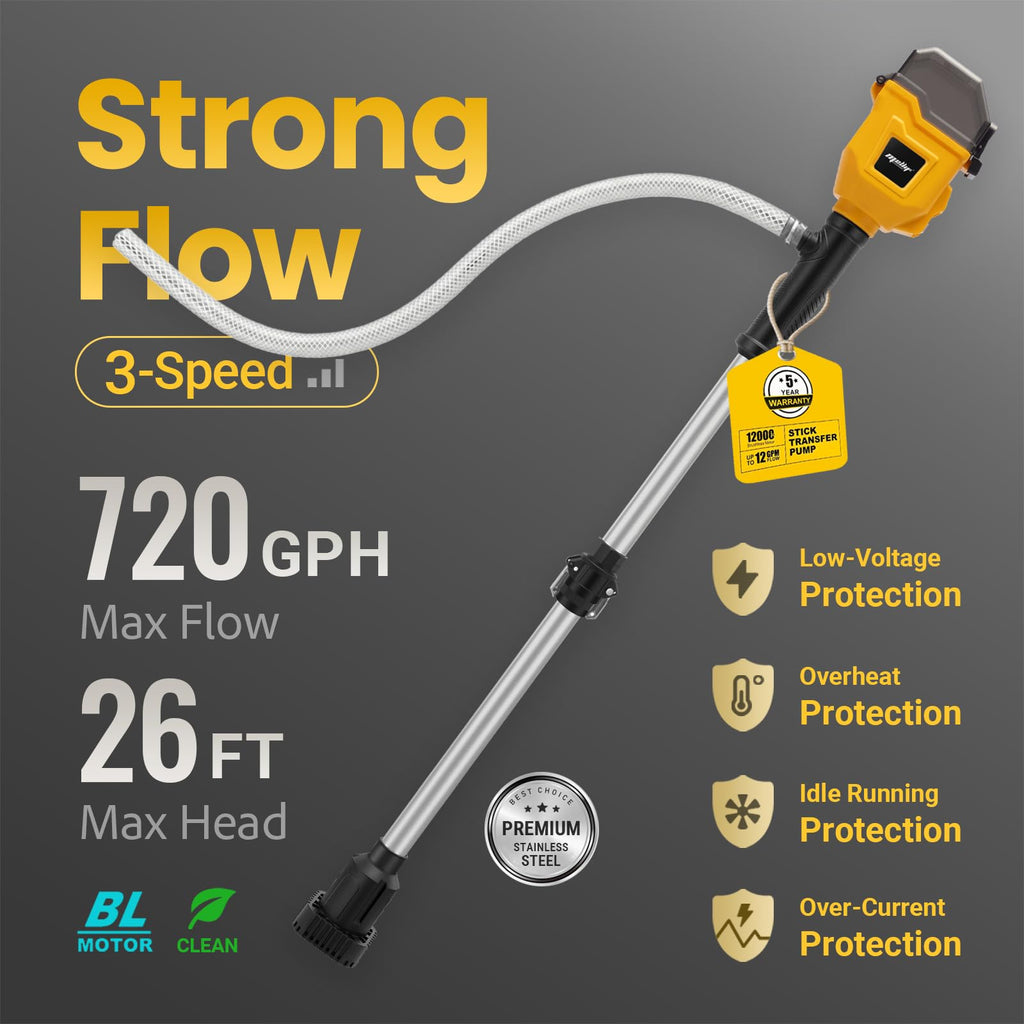 Brushless Stick Water Transfer Pump Compatible with Dewalt 20V MAX Battery