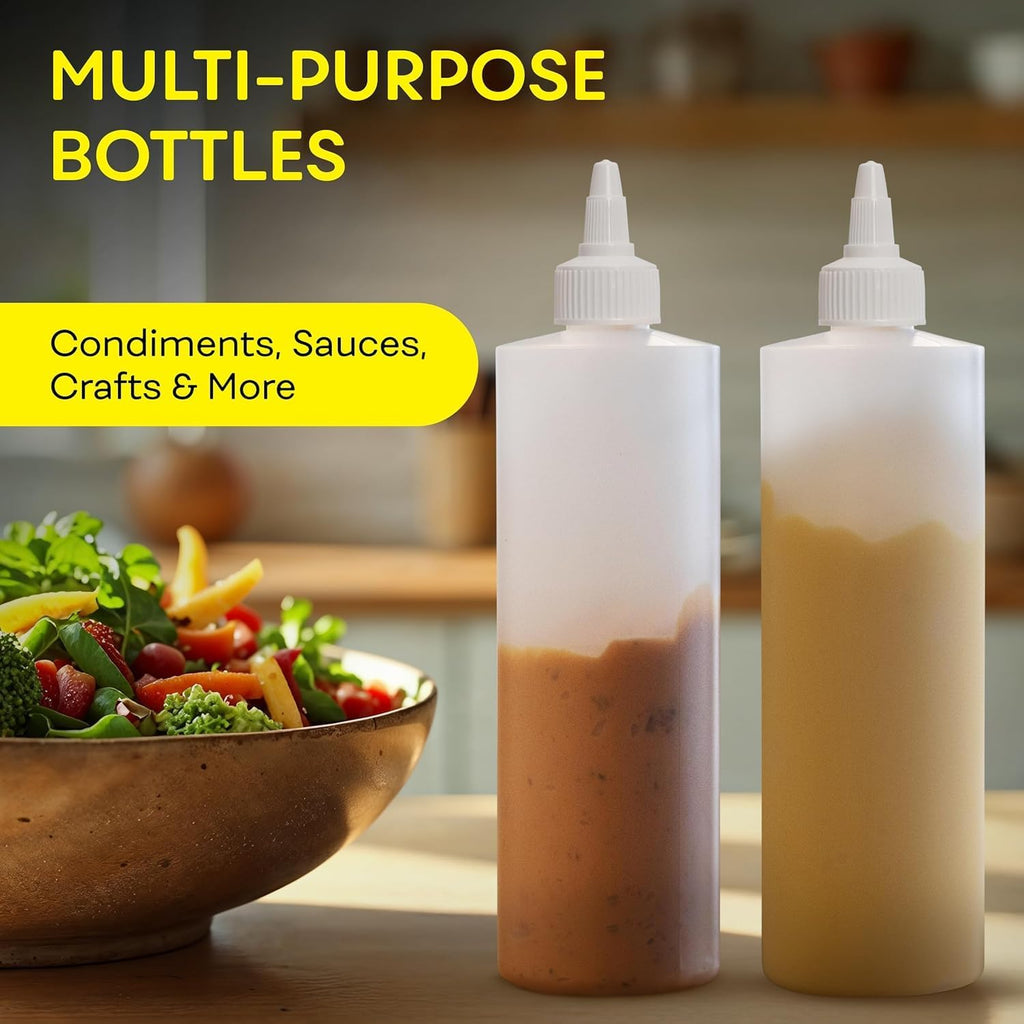 Condiment Squeeze Bottles, 16 OZ Empty Squirt Bottle with Twist Top Cap, Leak Proof - Great for Ketchup, Mustard