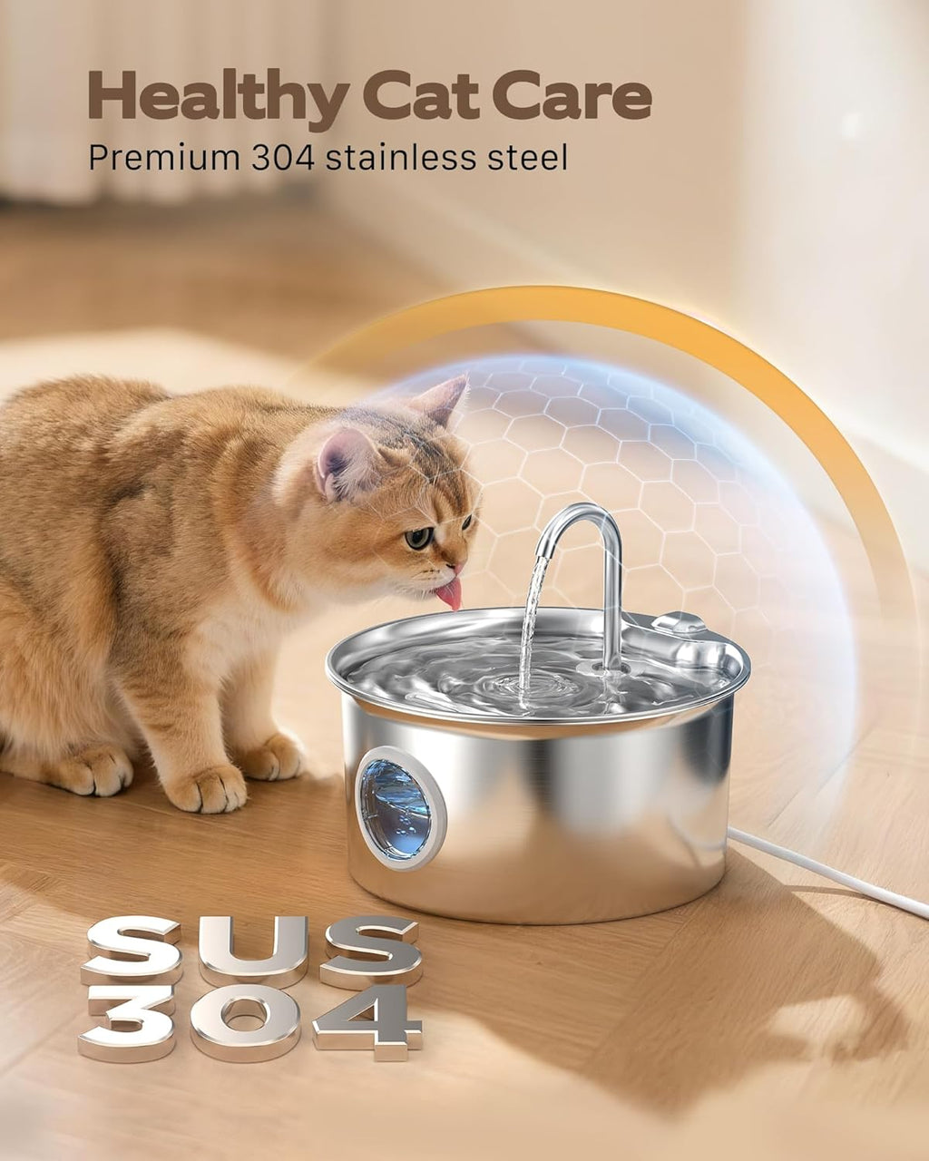 Cat Water Fountain Stainless Steel: Cat Fountain for Drinking - 88oz/2.6L Pet Water Fountain for Cats Indoor - Quiet