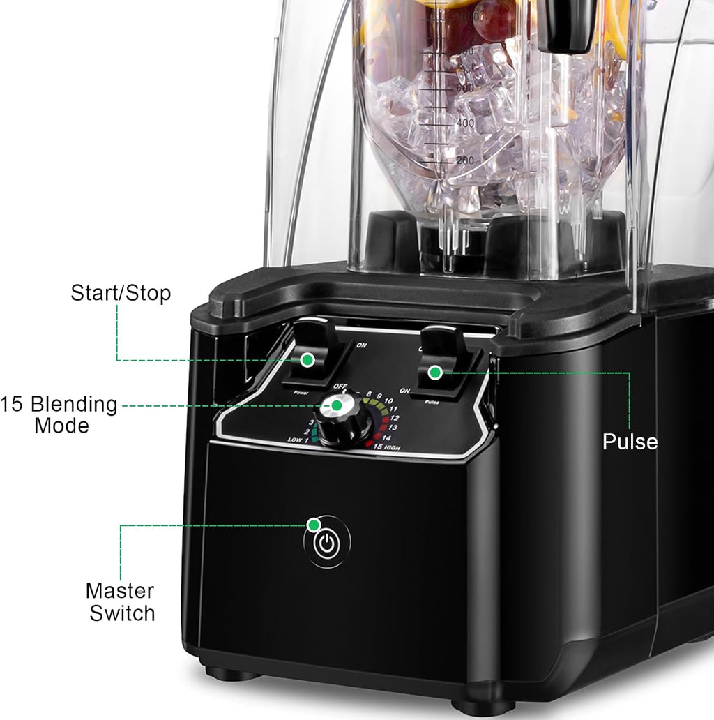 Commercial Blender for Smoothies, 80 oz Container with 15-Speed Settings