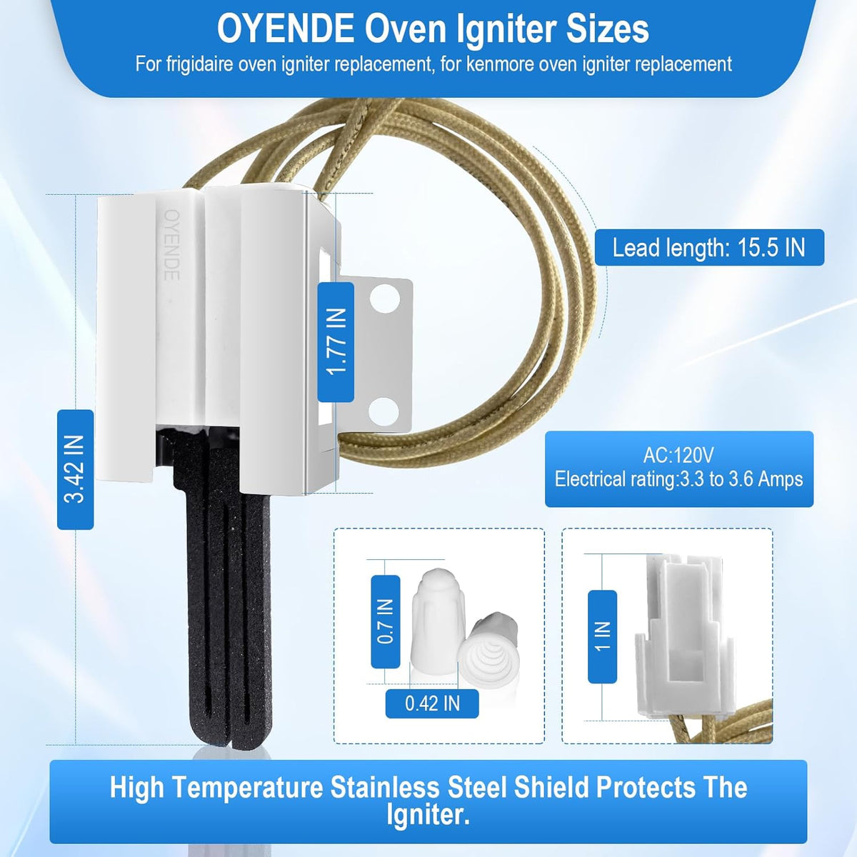 316489403 Oven Igniter for Gas Stove, for Frigidaire Oven Igniter Replacement, for Crosley for Kenmore Oven Igniter Replacement Replace 5304508786 7316489403 AP4433236 PS2364063.