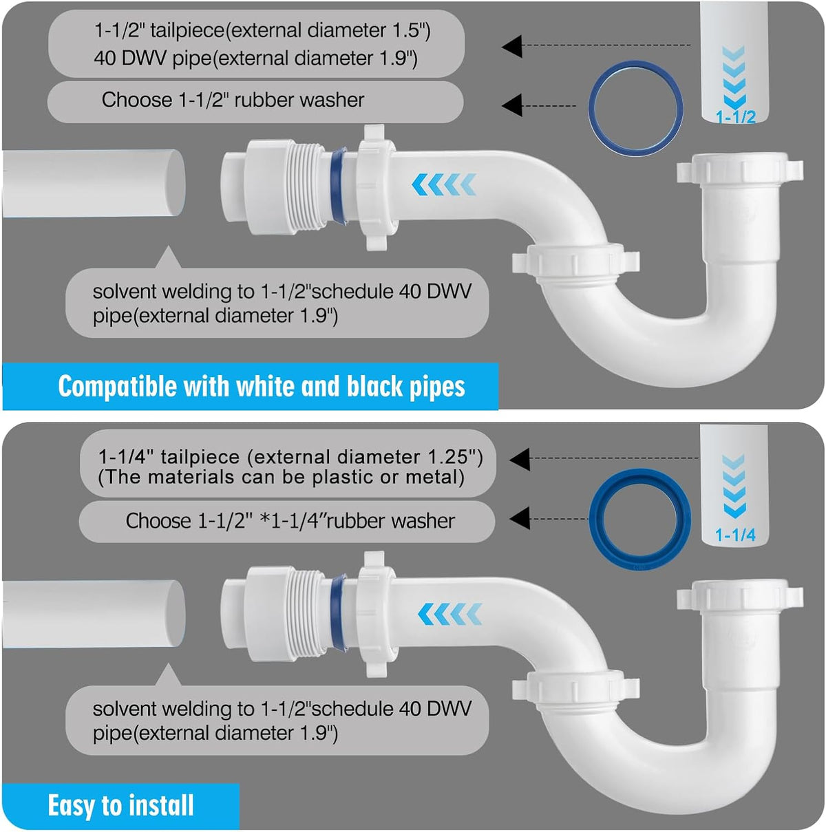 (1 Pack-White) eflyefly 1-1/2 inch P Trap Kitchen Bathroom Sink Drain Kit