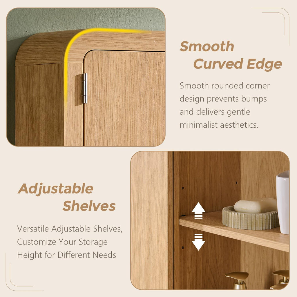 Over the Toilet Storage Cabinet, 69.69" Curved Bathroom Storage Organizer Cabinet with Doors and Adjustable Shelves