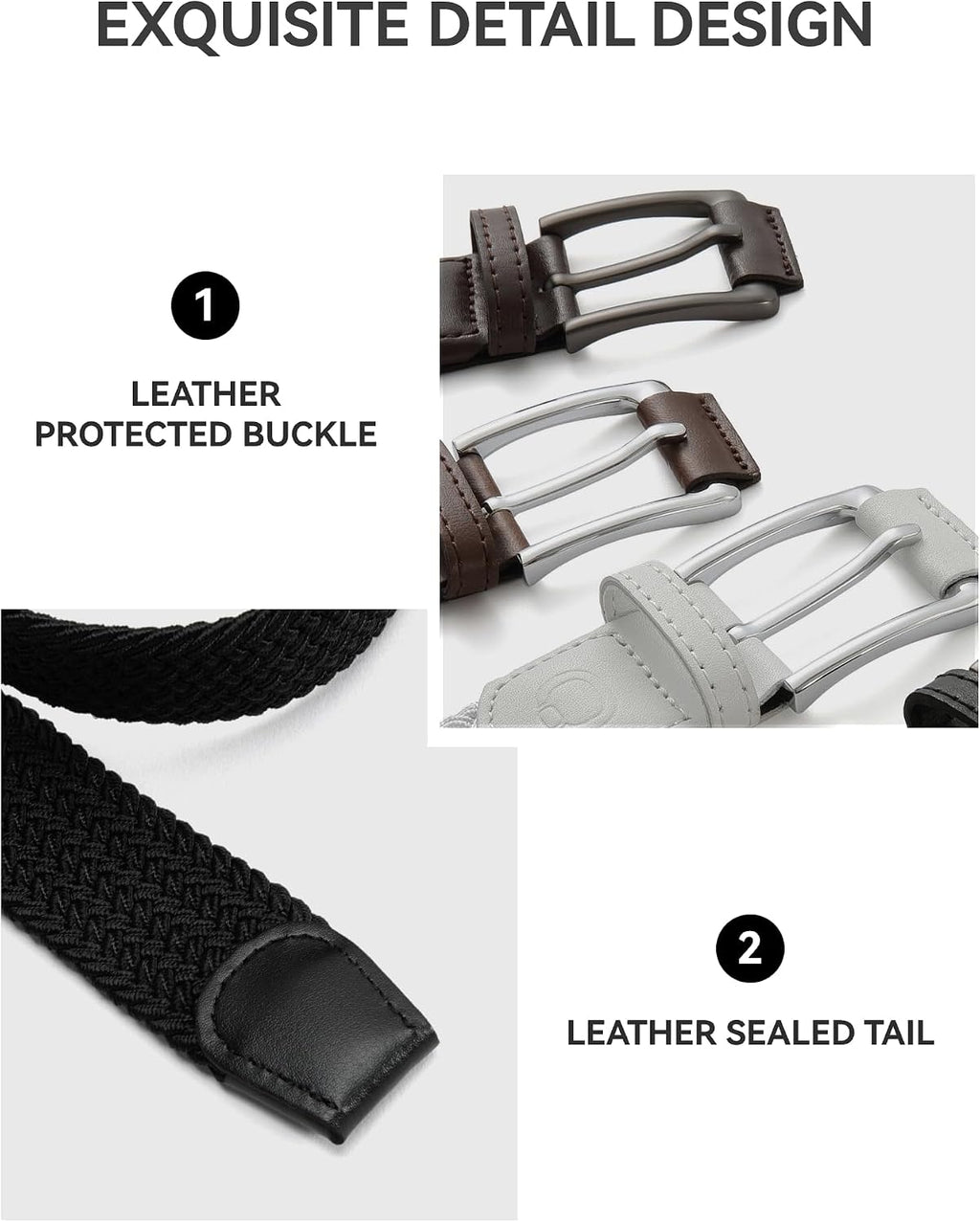CHAOREN Stretch Belts for Men 2 Pack - Elastic Belt for Golf & Casual Wear