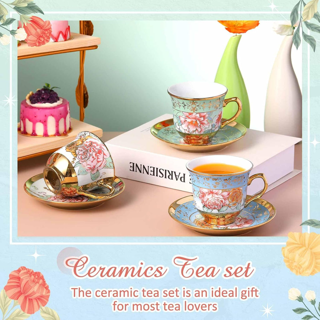 Set of 18 Tea Cups and Saucers, Classic Style, 5.4 oz