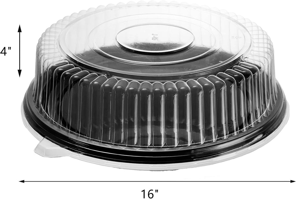 6 Pack 16 inch Plastic Serving Tray with Clear Lid, Heavy Duty Round Large Appetizer Serving Trays Catering Tray