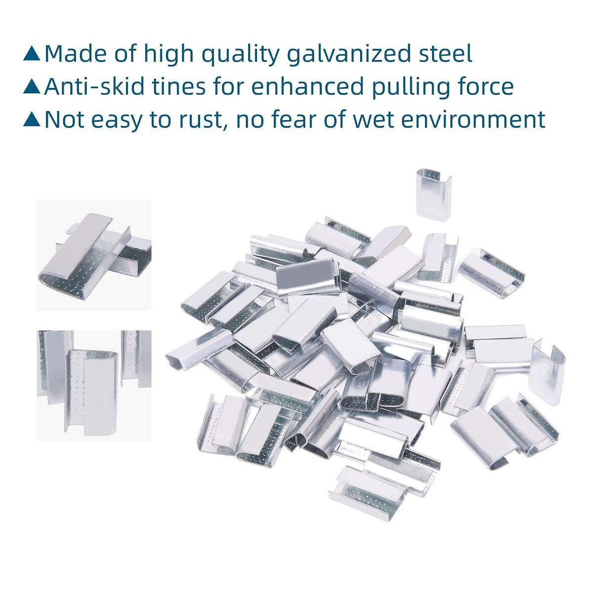 Packaging Strapping Open Serrated Seals for 5/8" Strap Width Polyester (PET) Strapping (Pack of 100)