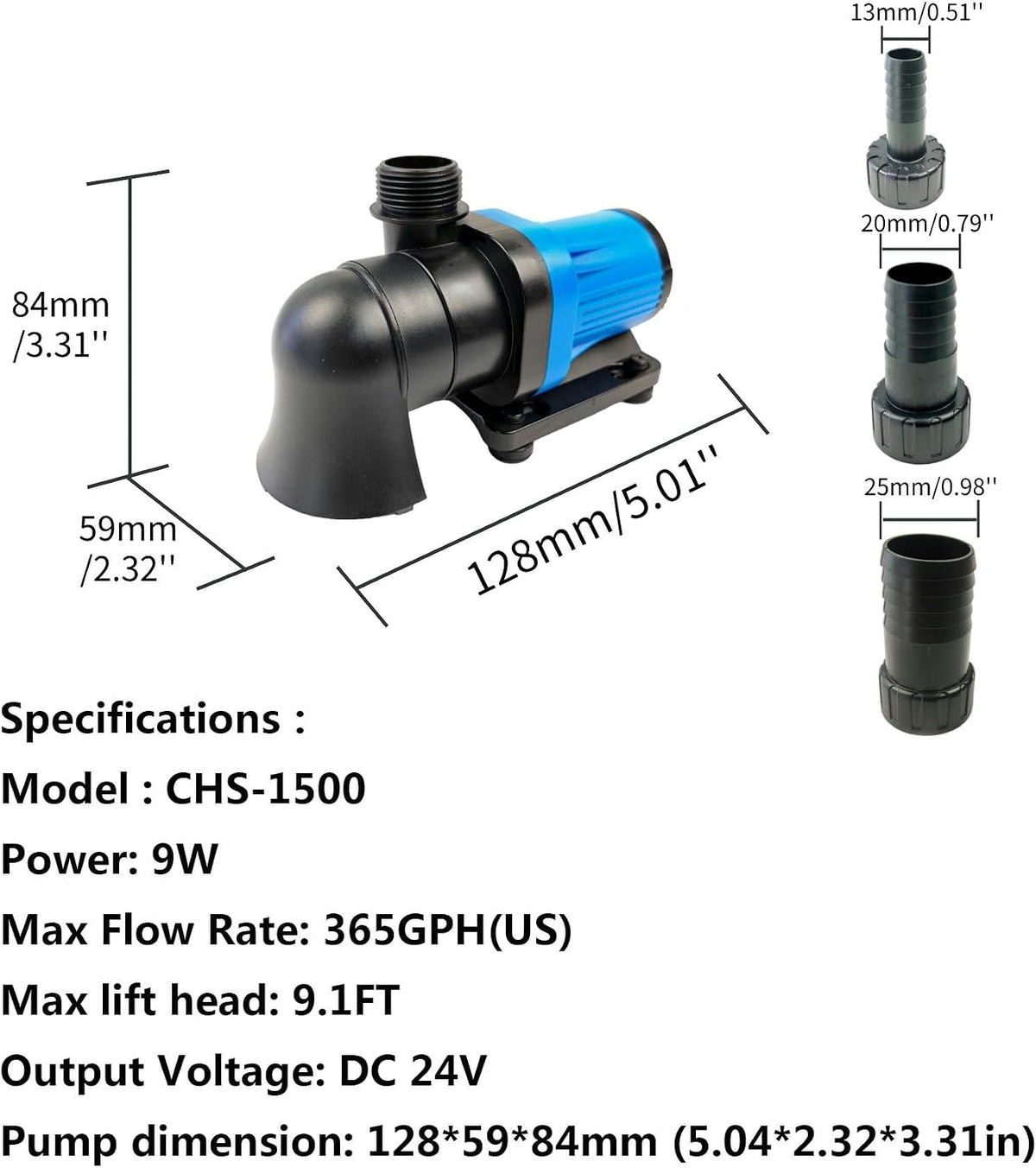 DC 24V CHS-1500 9W Return Pump 385GPH 9.1ft Durable with Controller for Fish Tank, Aquarium