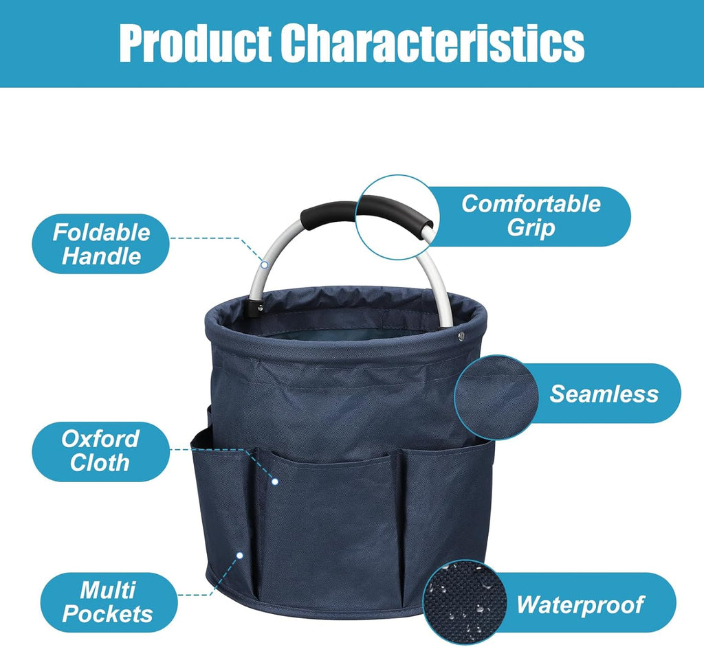 17L Cleaning Caddy with Handle, Cleaning Supply Caddy Foldable Tool Bag Cleaning Products Organizers Portable