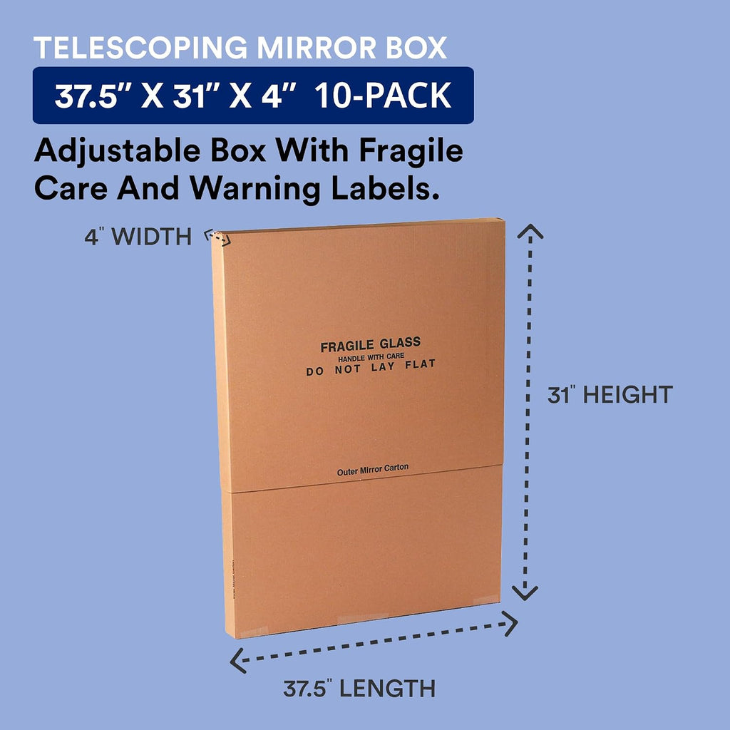 Moving Box 37 1/2"L x 4"W x 31"H, 10-Pack Telescopic Mirror Corrugated Cardboard Box for Shipping, Mailing, Packing