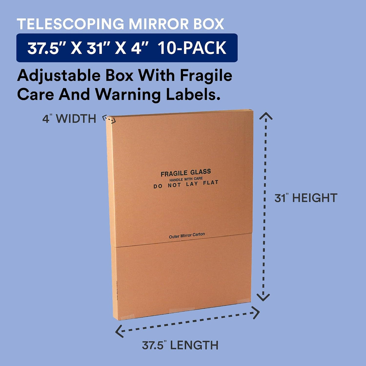 Moving Box 37 1/2"L x 4"W x 31"H, 10-Pack Telescopic Mirror Corrugated Cardboard Box for Shipping, Mailing, Packing
