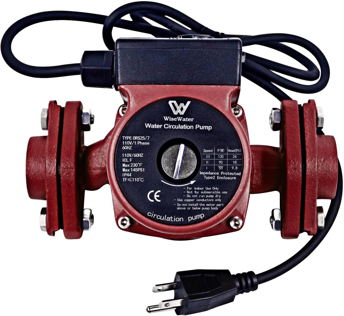 AB 110V Hot Water Recirculating Pump, 130W 13GPM, 3/4" FNPT Flanges (Red)
