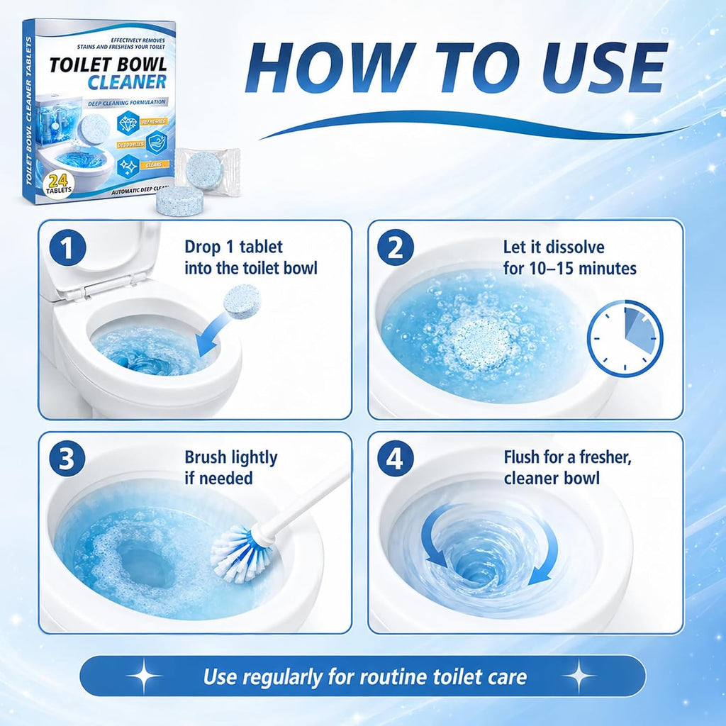 Toilet Bowl Cleaner Tablets 24 Pack, Drop-In Toilet Bowl Deodorizer Tabs, Helps Remove Stains, Limescale & Odor